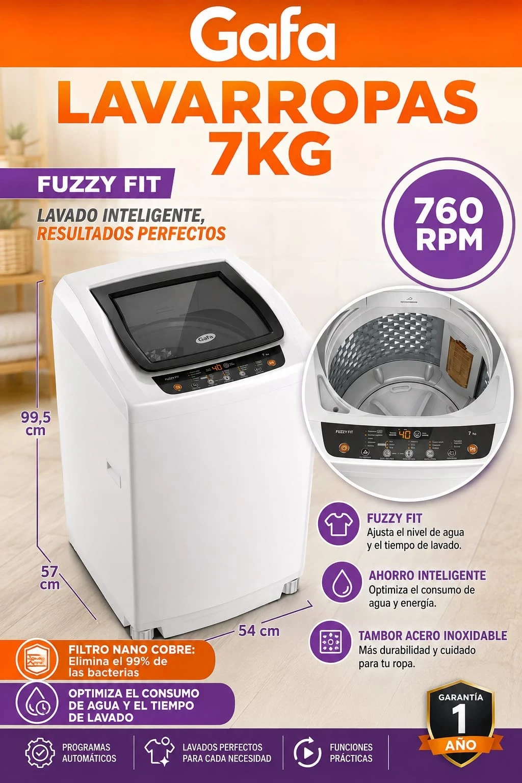 Lavarropa Gafa Fuzzy Fit 7kg