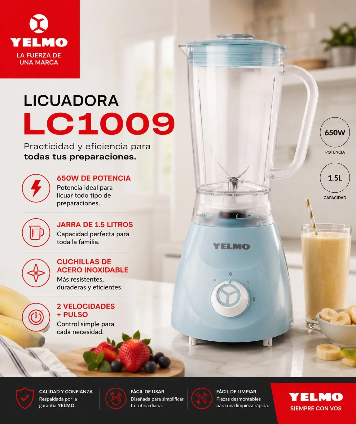 Licuadora Yelmo 650w 1.5L