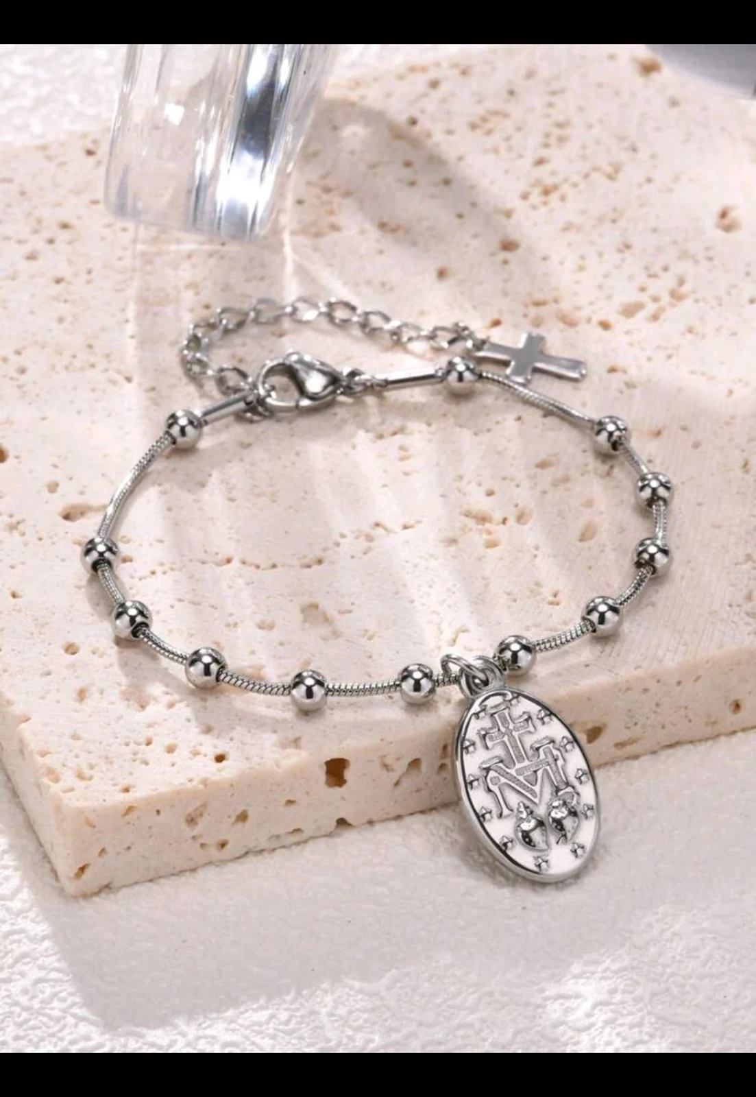 Pulsera de Acero Inoxidable Plateado - Virgen María 3
