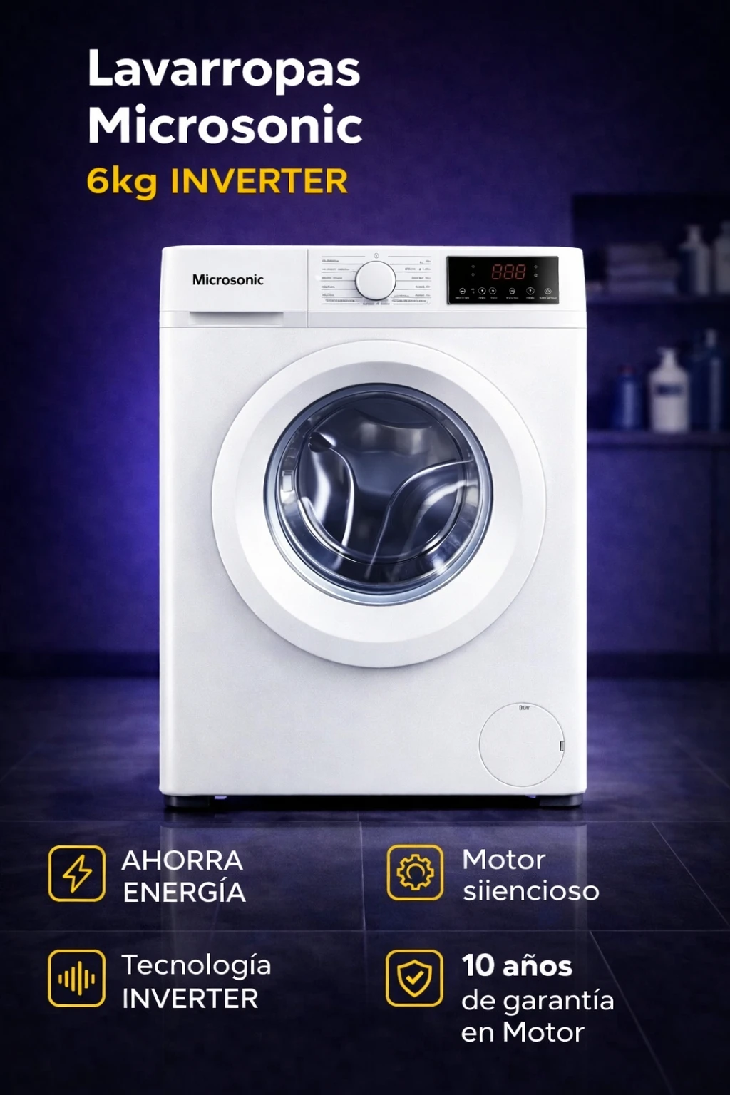 LAVARROPAS AUTOMÁTICO MICROSONIC 6KG BLANCO INVERTER 