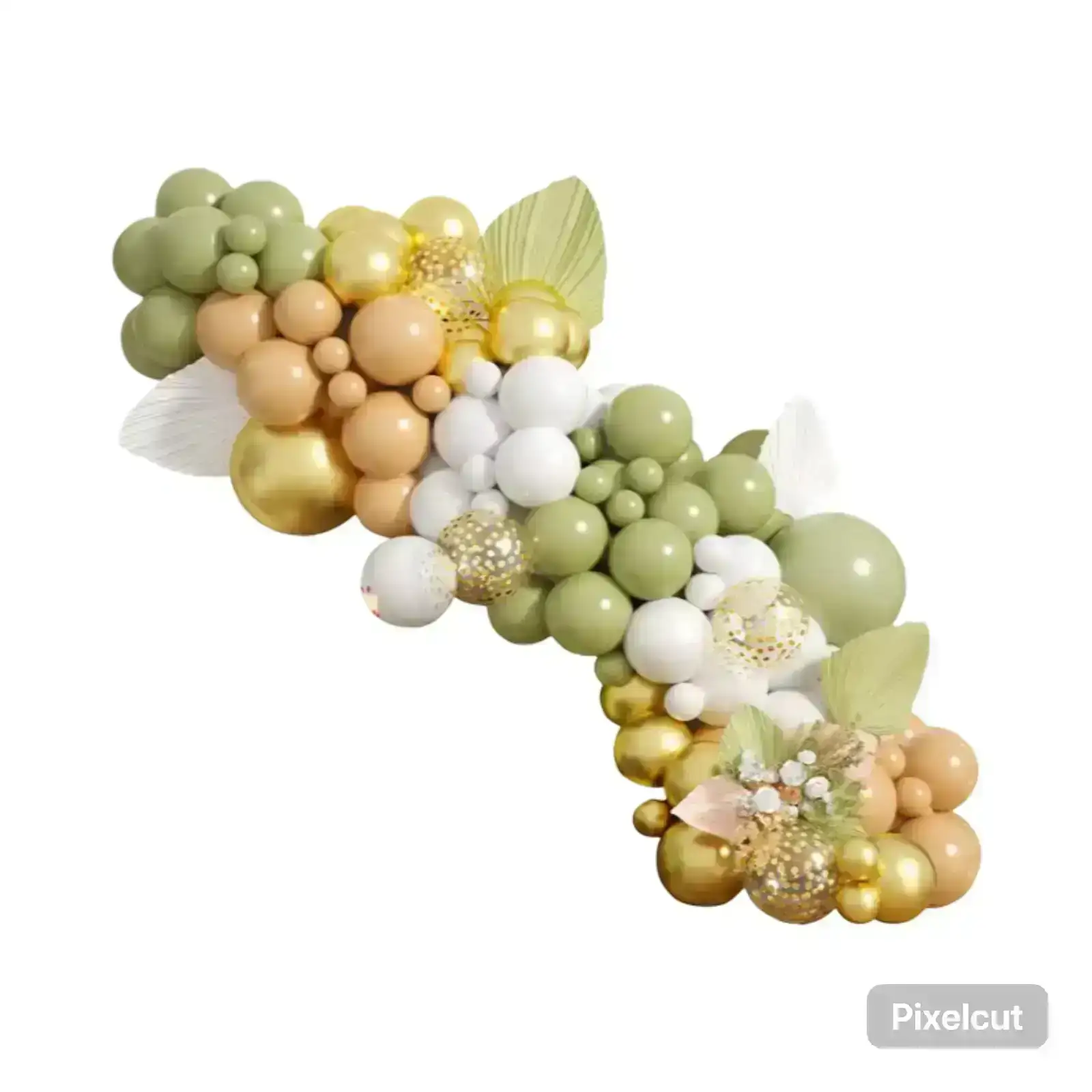Set super guirnalda globos chrome/latex/confetti verde oliva blanco marron 115 pcs