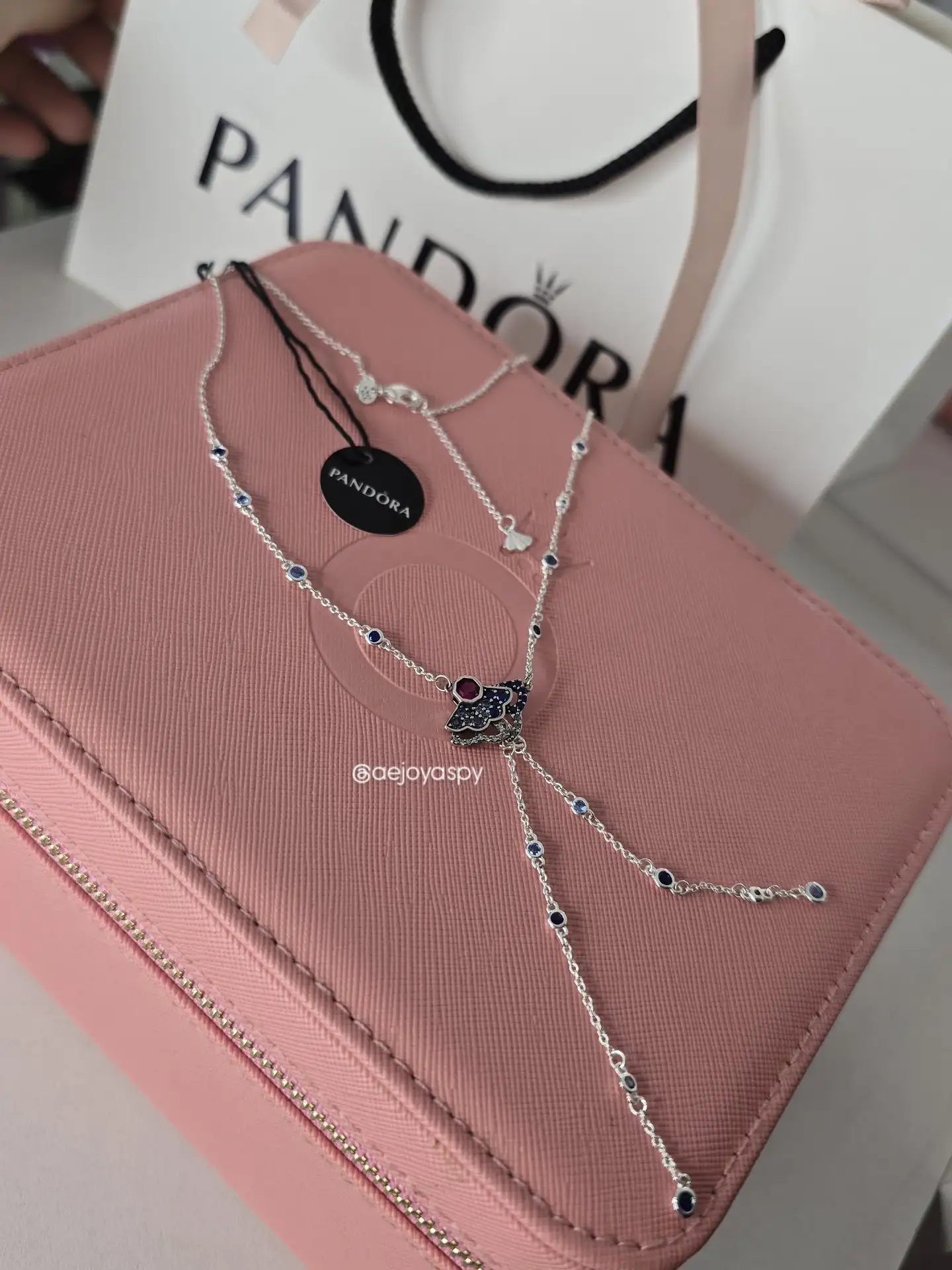 Pandora blue pink fan necklace 