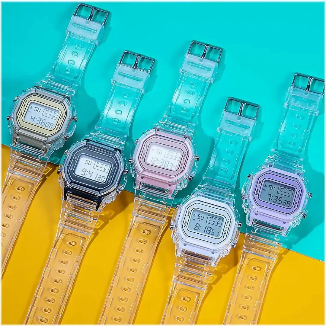 Reloj Deportivo Digital Cuadrado Transparente Blanco 3