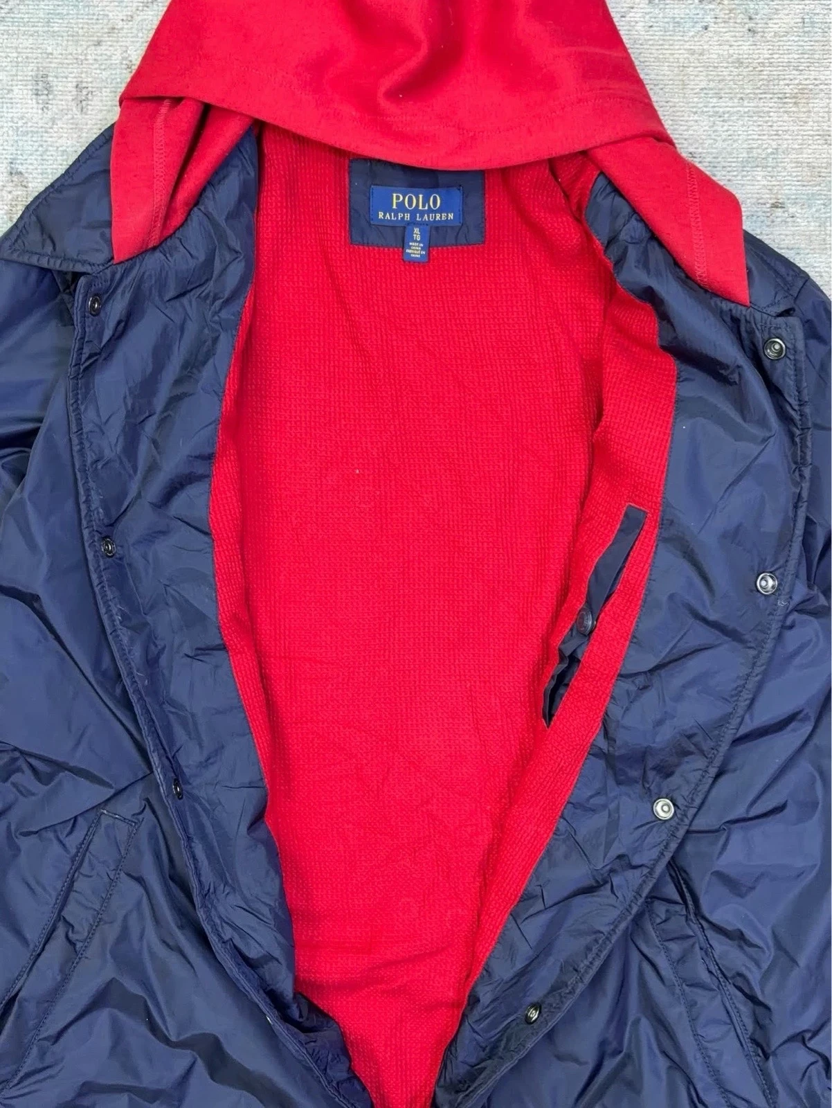 P R L.  Coach Jacket Rompevientos Azul Capucha Roja  6