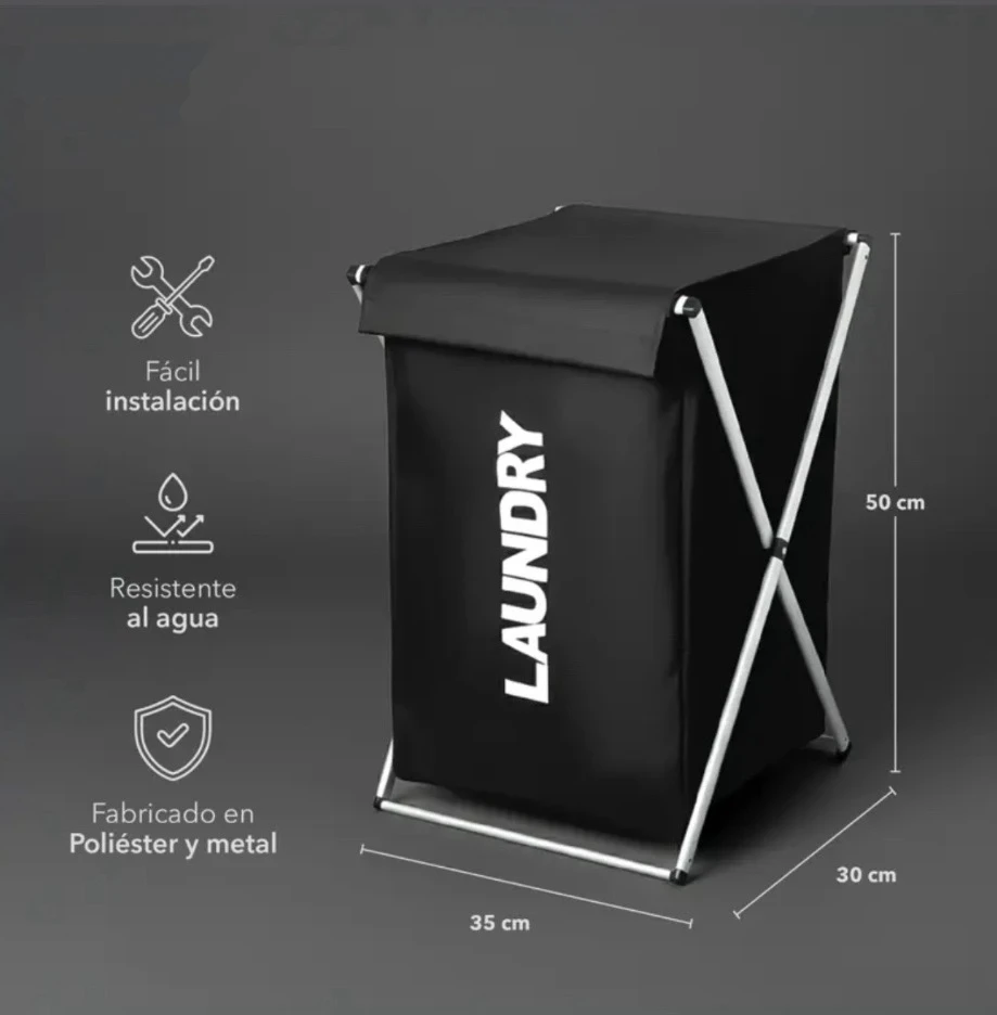 CANASTO PARA ROPA LAUNDRY NEGRO DE LINO