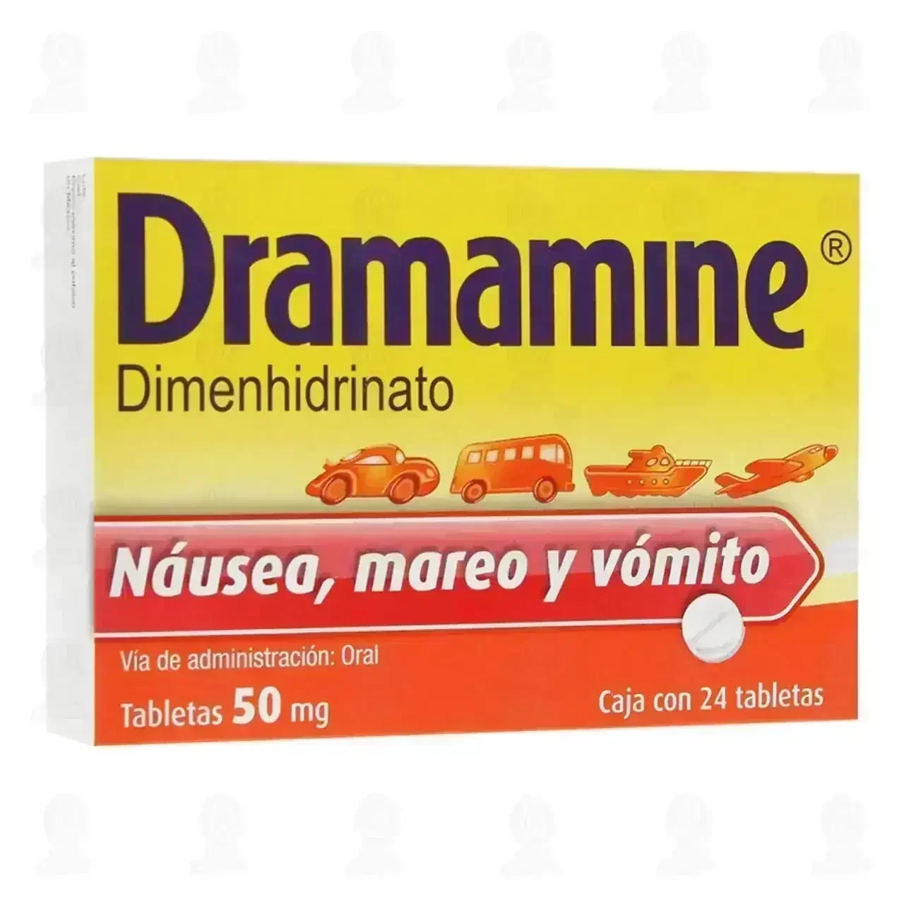 Antimareo Dramamine 50 mg, 24 Tabletas.