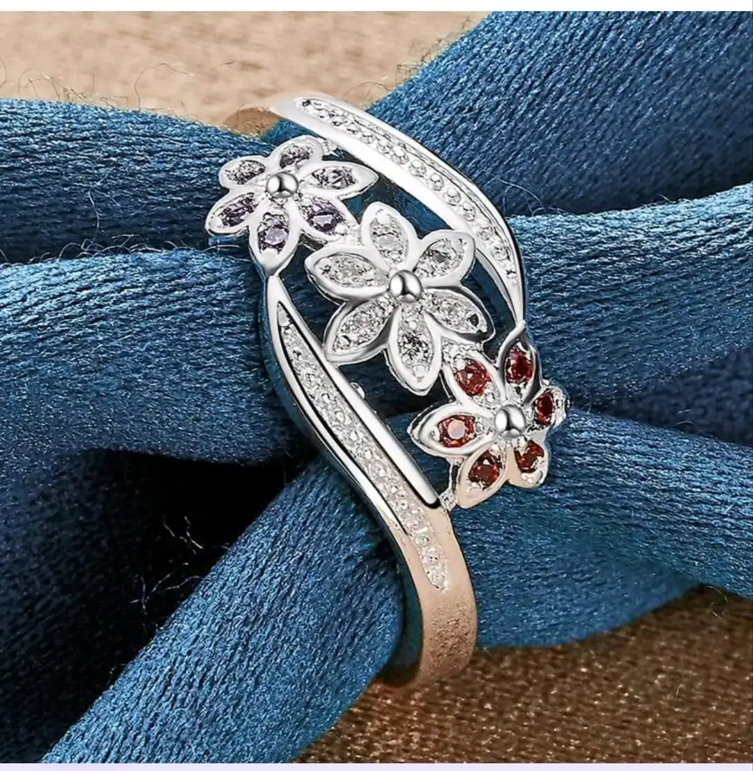 Anillo de flor de plata de ley 925  2