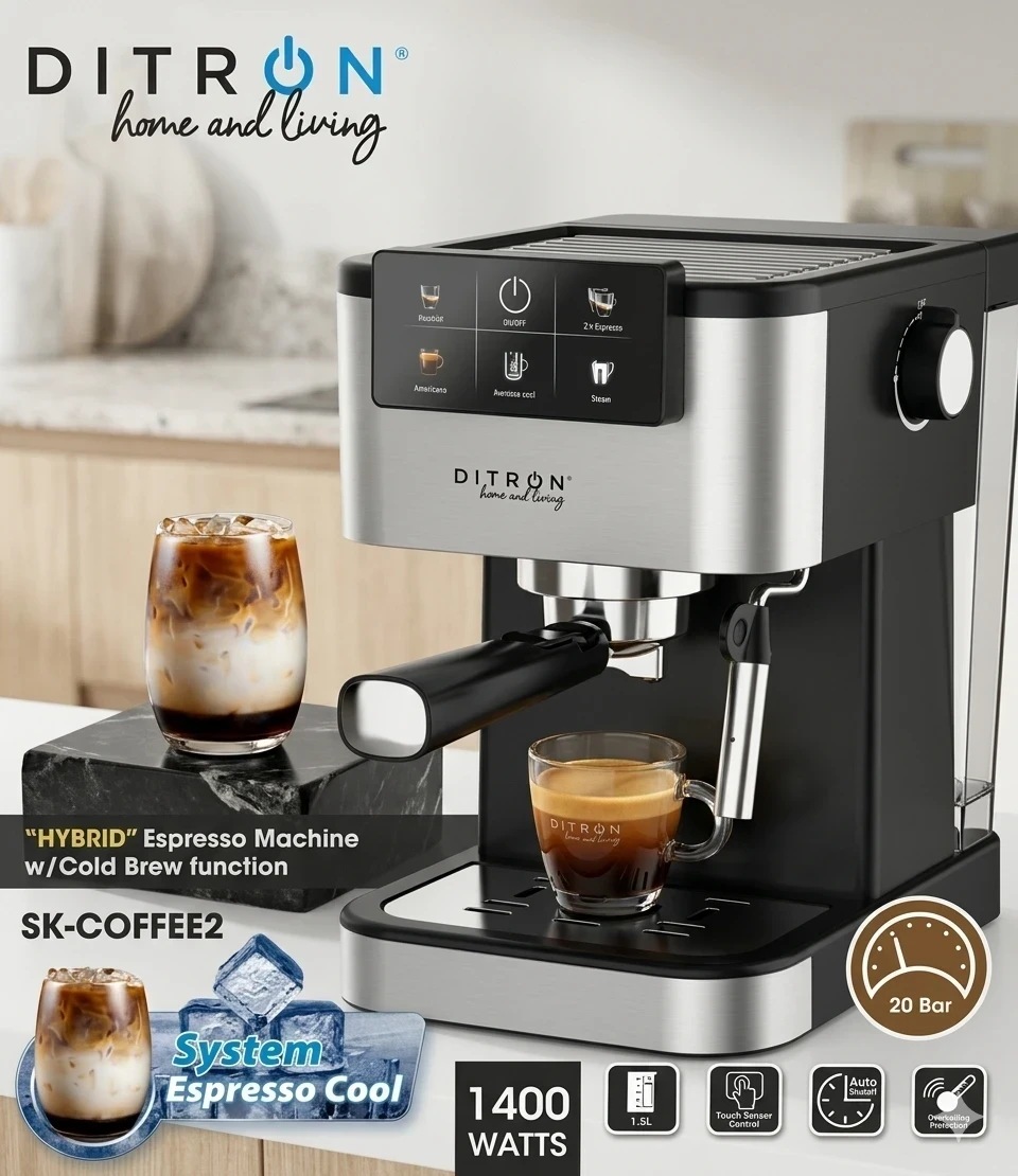 CAFETERA EXPRESO DITRON CON FUNCIÓN COLD BREW