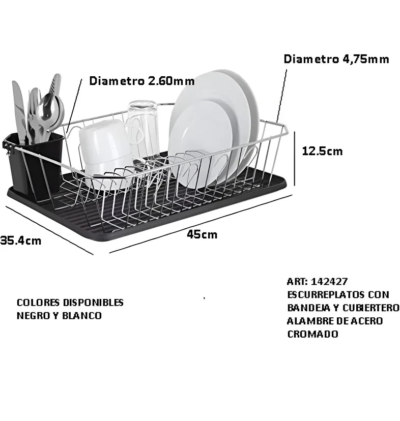 ESCURRIDOR DE PLATOS CROMADO C/BANDEJA 2