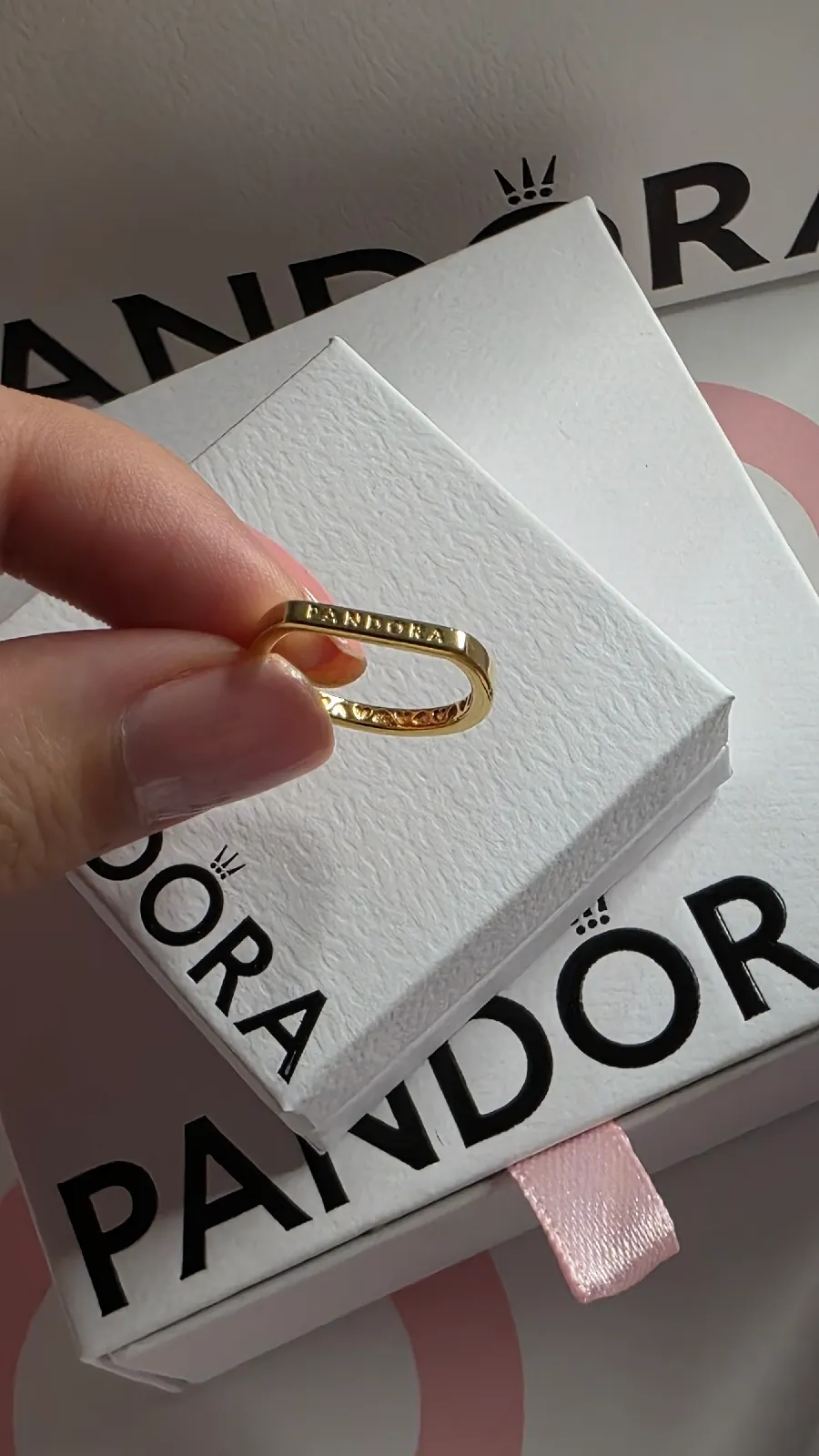 Pandora Logo Bar Stacking Ring, Gold-Plated  4