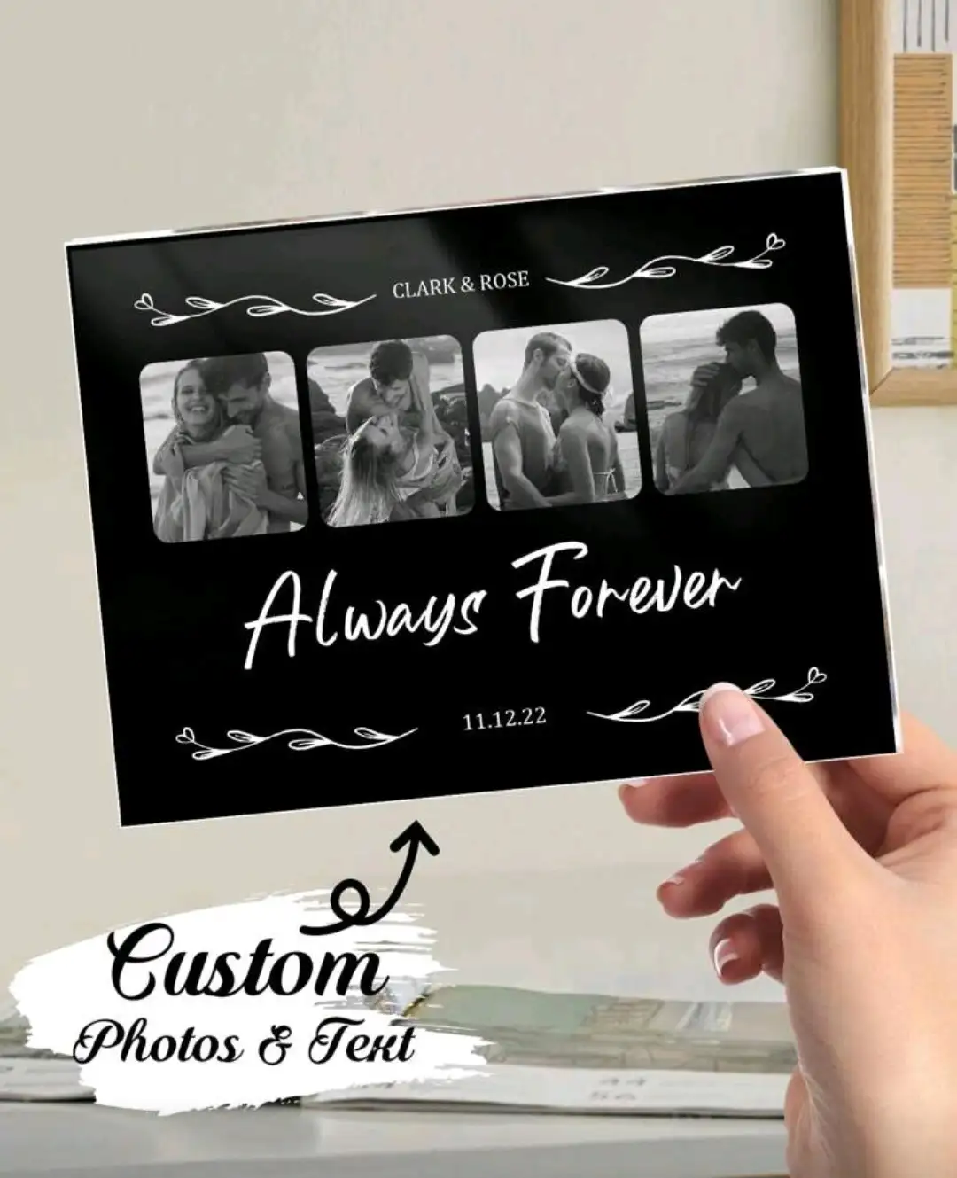 1 pieza Placa personalizada con foto de pareja, placa de foto de película personalizada, regalo personalizado con foto de pareja, personalizado con texto y foto, placa de acrílico personalizada, placa de foto personalizada, marcos de fotos personalizados, para el Día de San Valentín, para el Día de la Madre, para el Día del Padre, para la graduación, para el estreno de la casa, sala de estar, dormitorio, oficina, sala de té, hogar, Día de San Valentín, regalos de decoración del Día de San Valentín, vida lenta del verano, artesanías personalizadas, vintage, decoración navideña, de alta calidad, vida elegante, vida artística 4