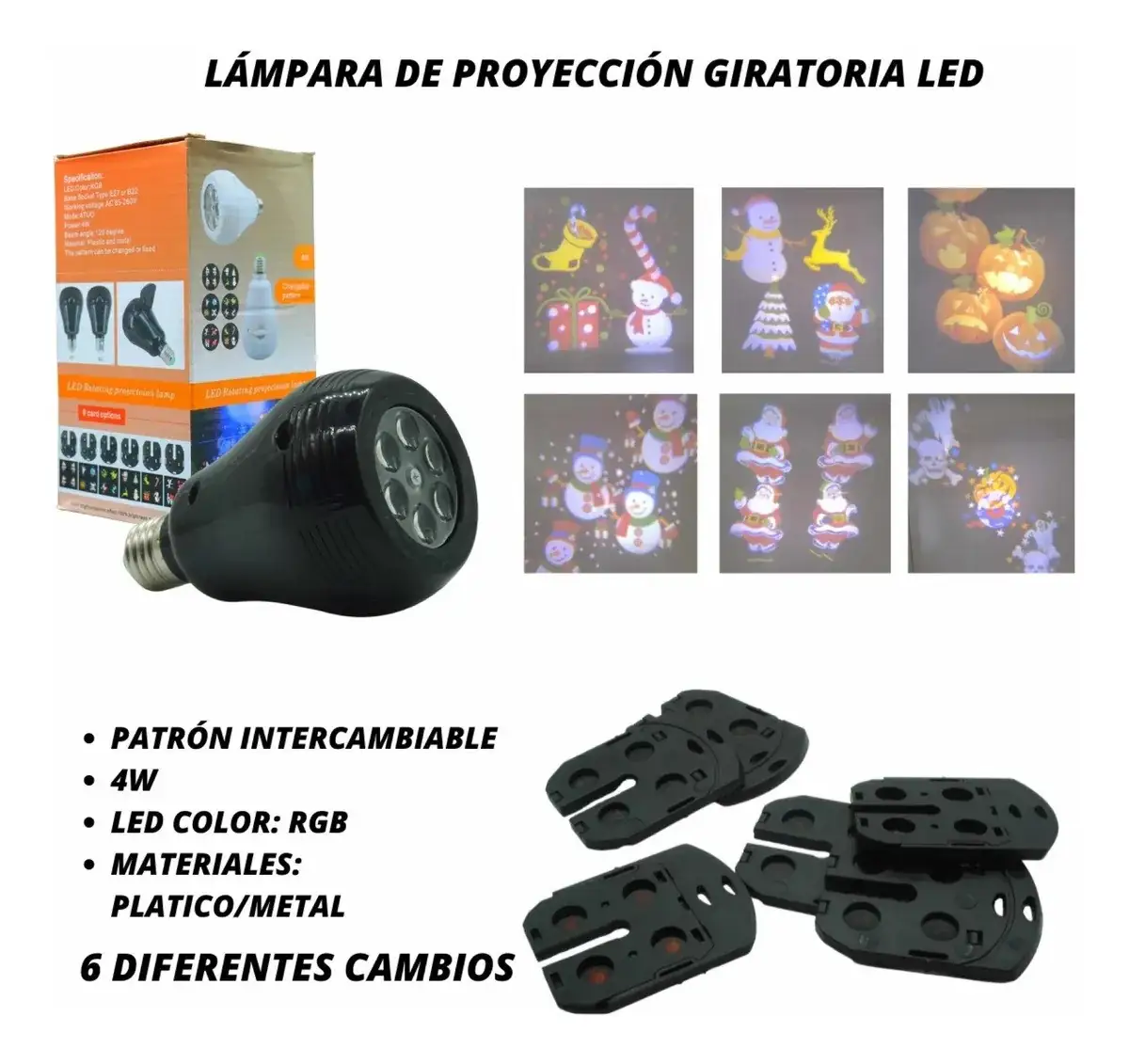 Super foco E27 proyector Halloween Navidad 6 discos giratorio