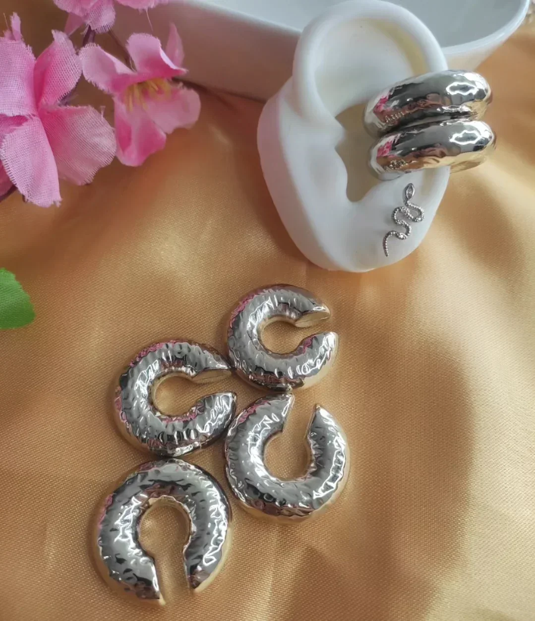 EARCUFF SILVER MAXI CHUNKY TEXTURE 