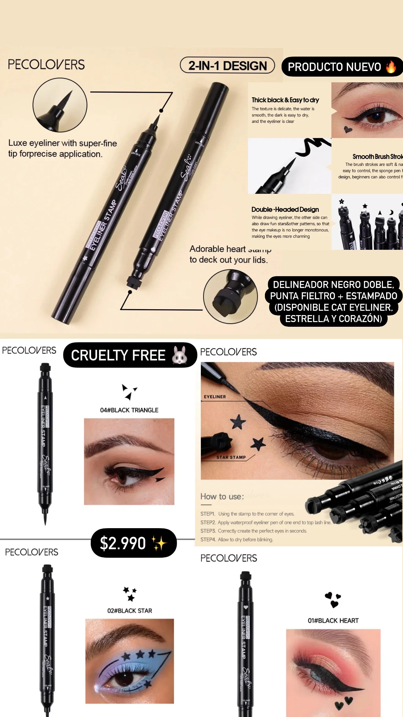 Delineador Negro ESTAMPADOS,  Punta Fieltro ✨ 7