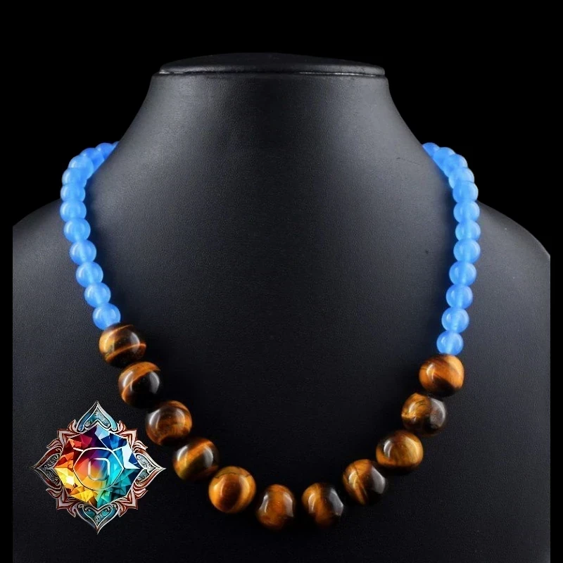 💖 Espectacular Collar de Ojo de Tigre y Calcedonia Azul 💖