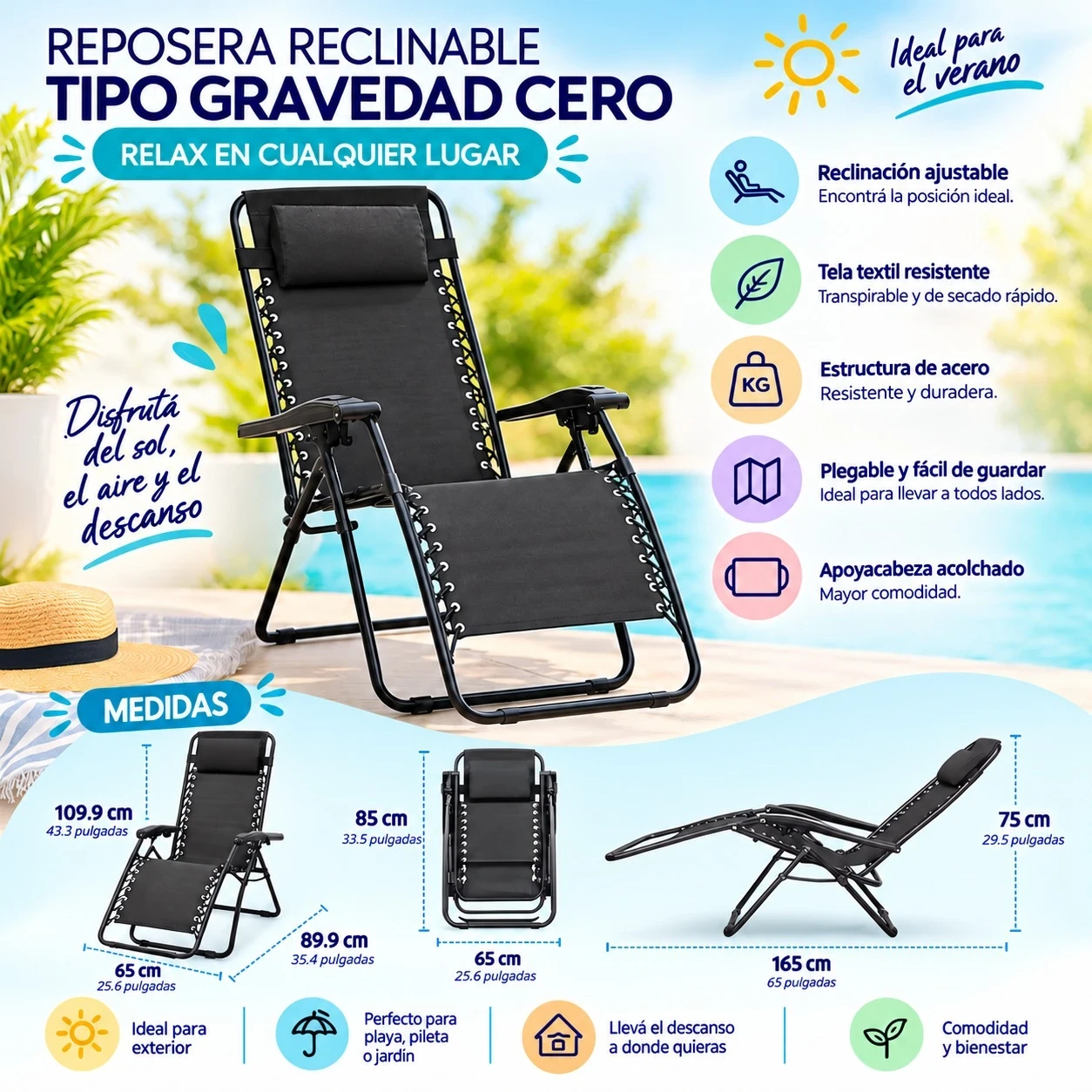 REPOSERAS RECLINABLE TIPO GRAVEDAD CERO