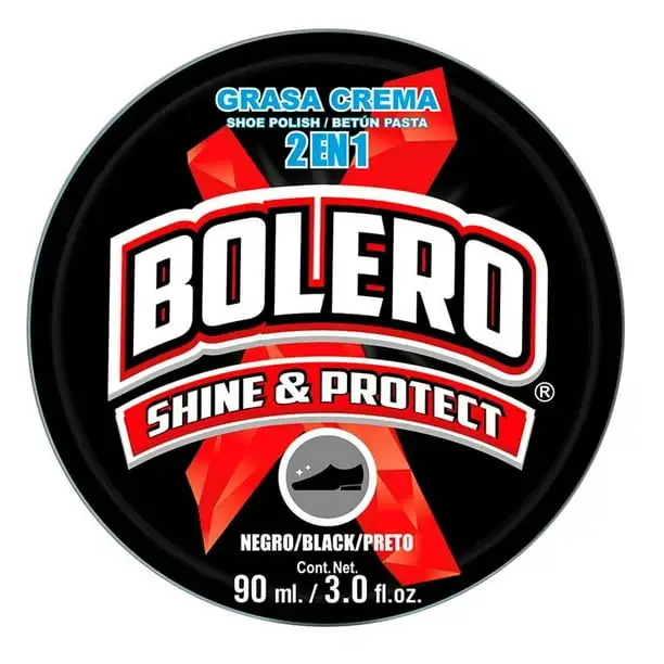 grasa crema 2 en 1 negra para calzado 90 ml bolero shine & protect