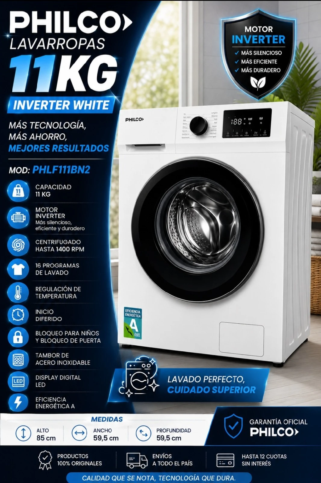 Lavarropas Philco 11kg Inverter 