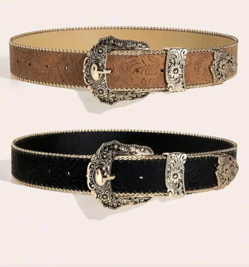 Cinto Vaquero Camel/Negro estampado floral 