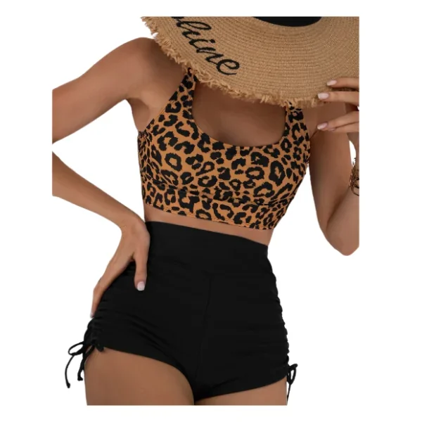 Bañador bikini con estampado de leopardo con cordón