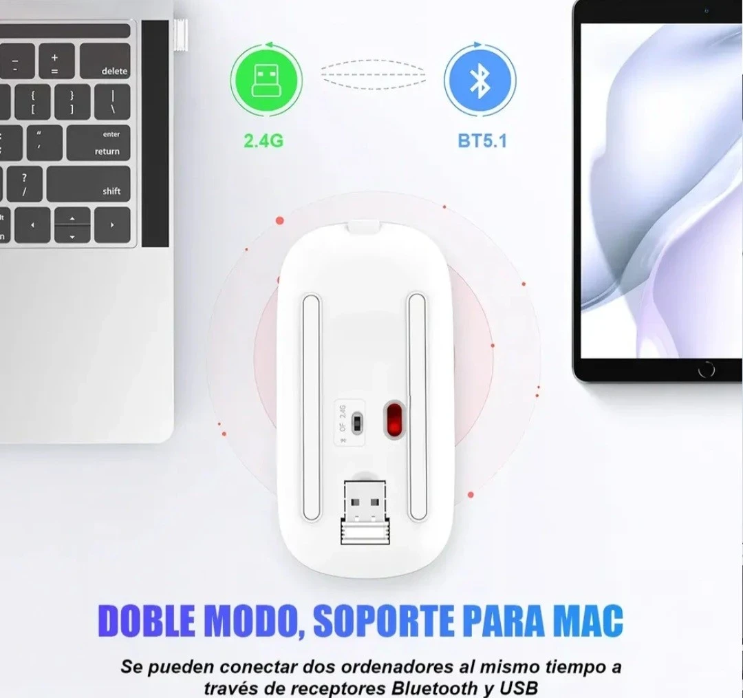 Mouse Inalambrico Recargable Usb Silencioso Dual Bluetooth 4