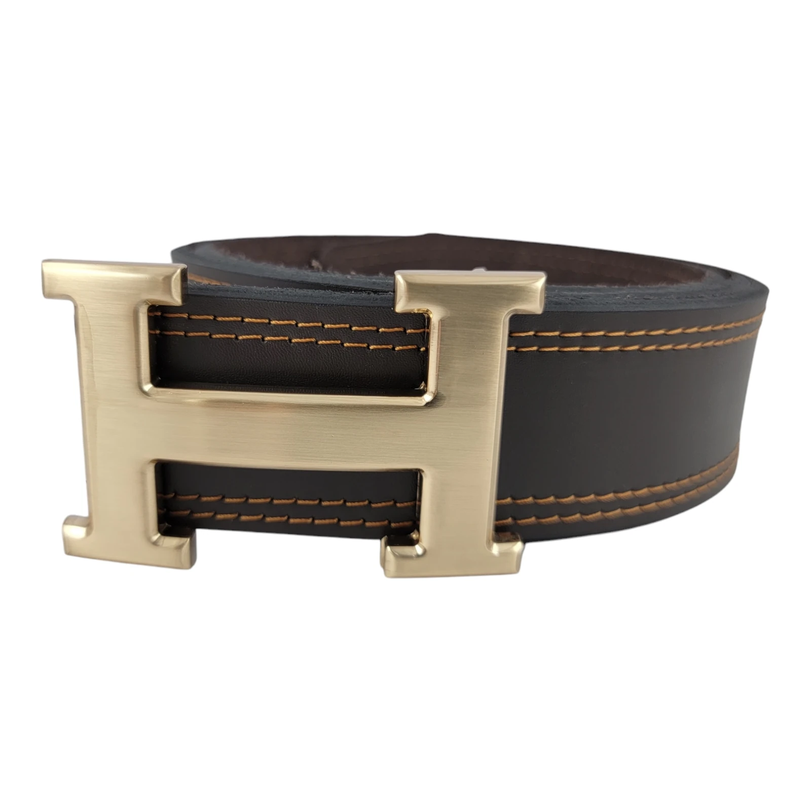 Cinturon Hermes hebilla dorada cuero cafe oscuro  4