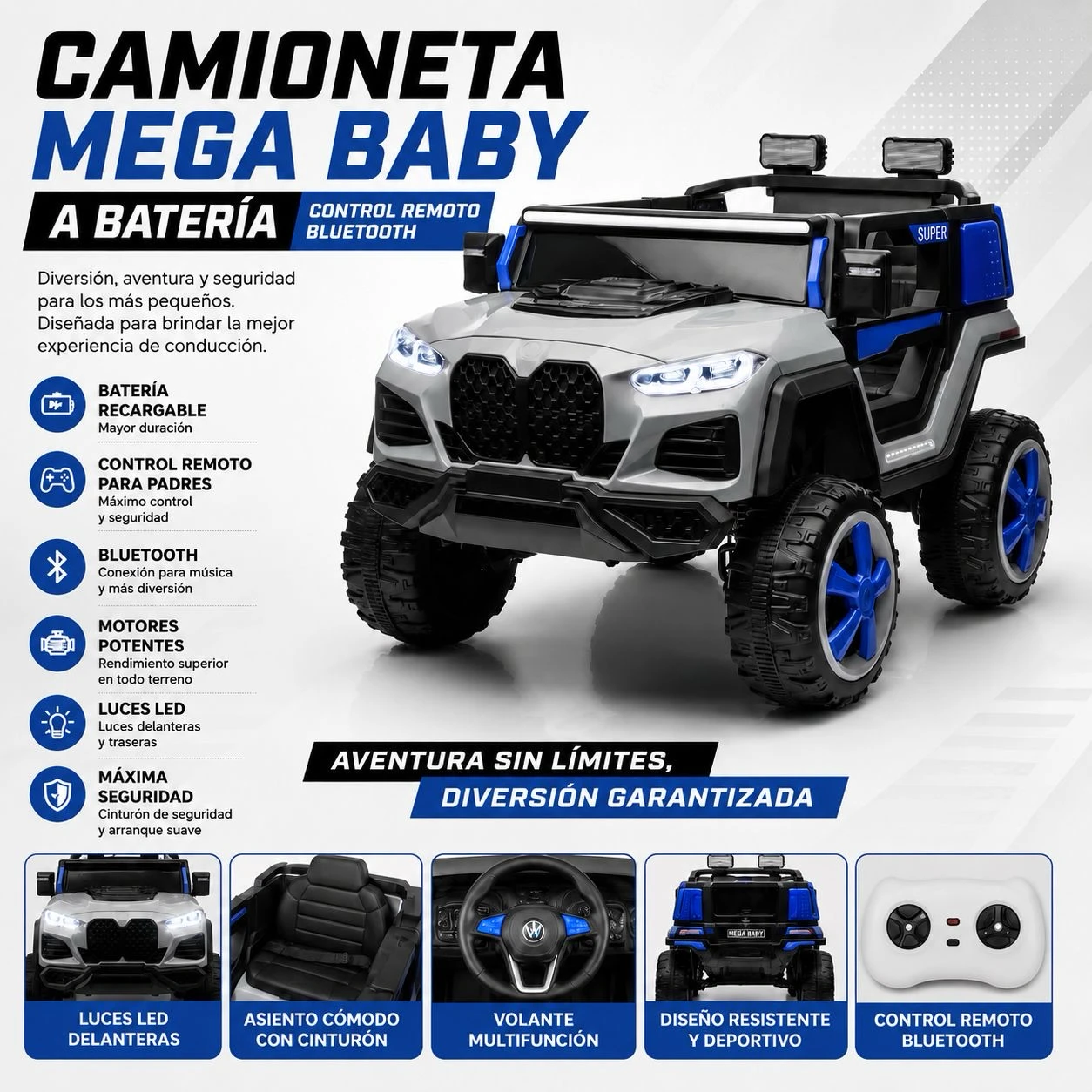 CAMIONETA A BATERÍA MEGA BABY C/CONTROL REMOTO Y BLUETOOTH* 2