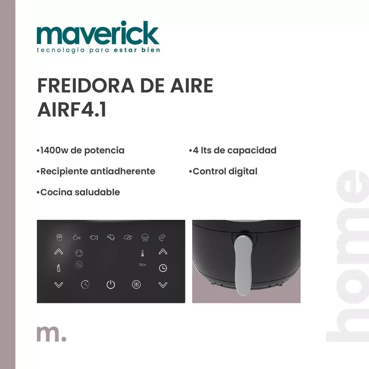 Freidora De Aire Sin Aceite Maverick Airf4.1 1400w Color Negro 4LTS 2