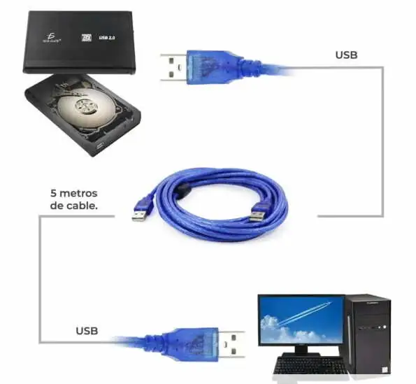 Cable USB Macho 2.0 A Macho Para Disco Duro 5Mts 2