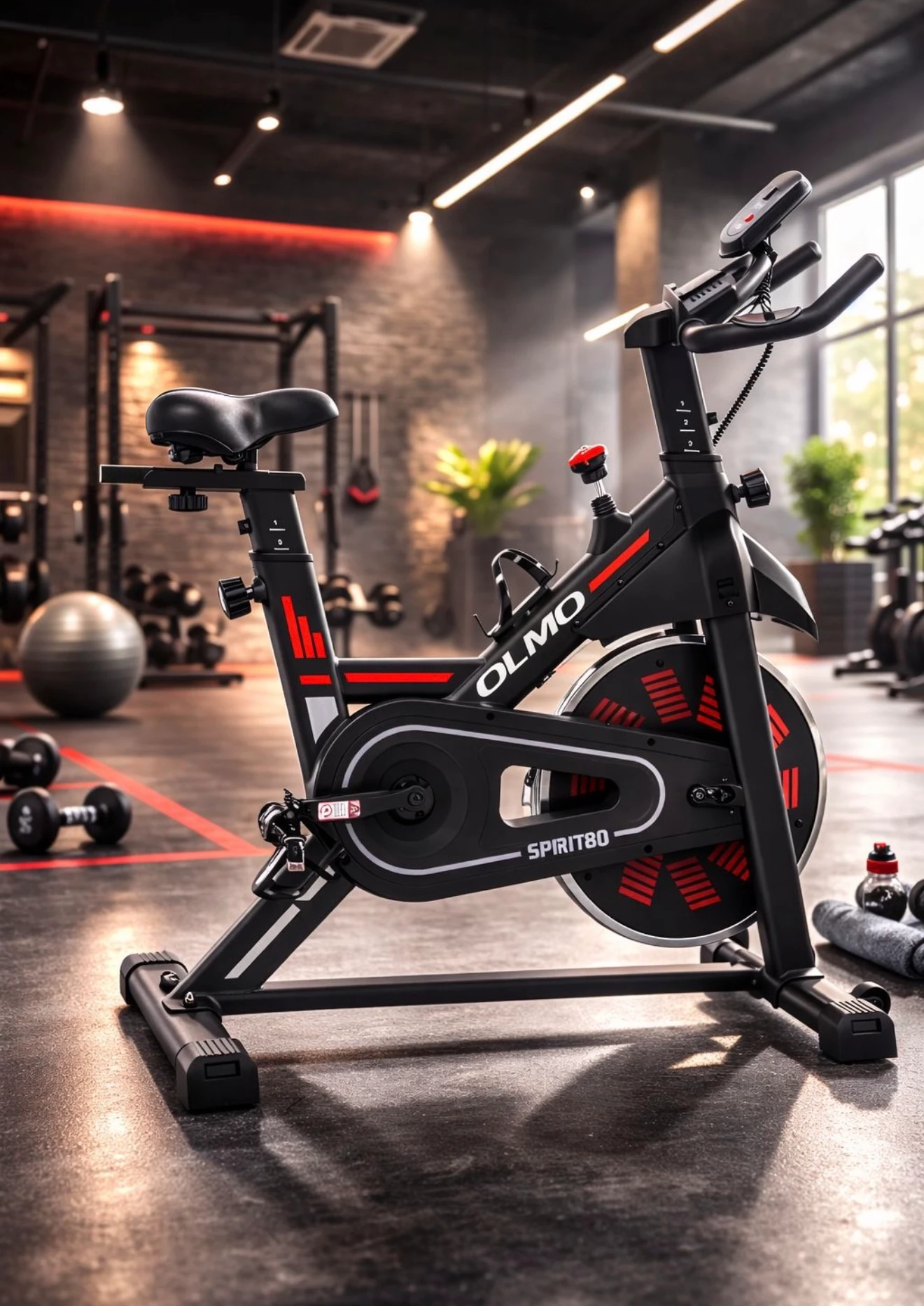 BICICLETA FIJA OLMO FIT INDOOR SPIRIRT 80 NEGRA Y ROJA