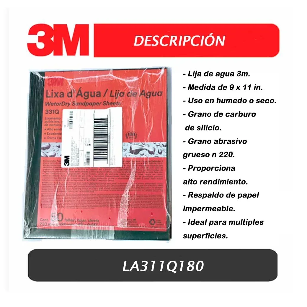 LIJA AGUA 3M-331Q GRANO 180