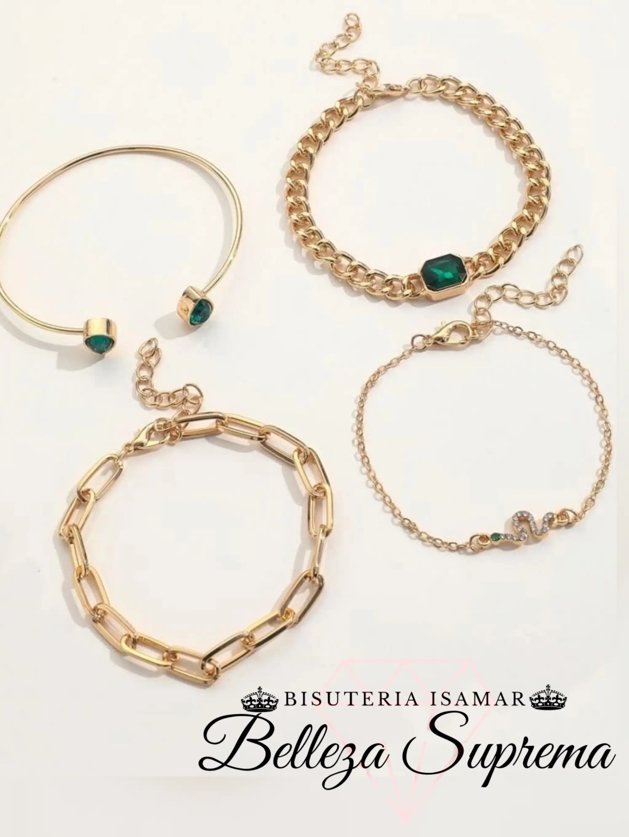 SET DE MANILLAS SERPIENTE VERDE ESMERALDA 3