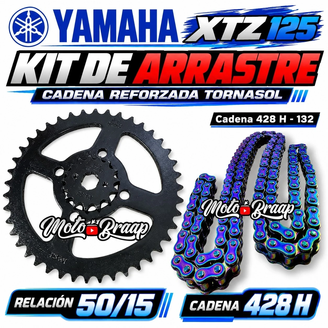 XTZ 125 Kit de arrastre SCORPIO / CADENA REFORZADA TORNASOL