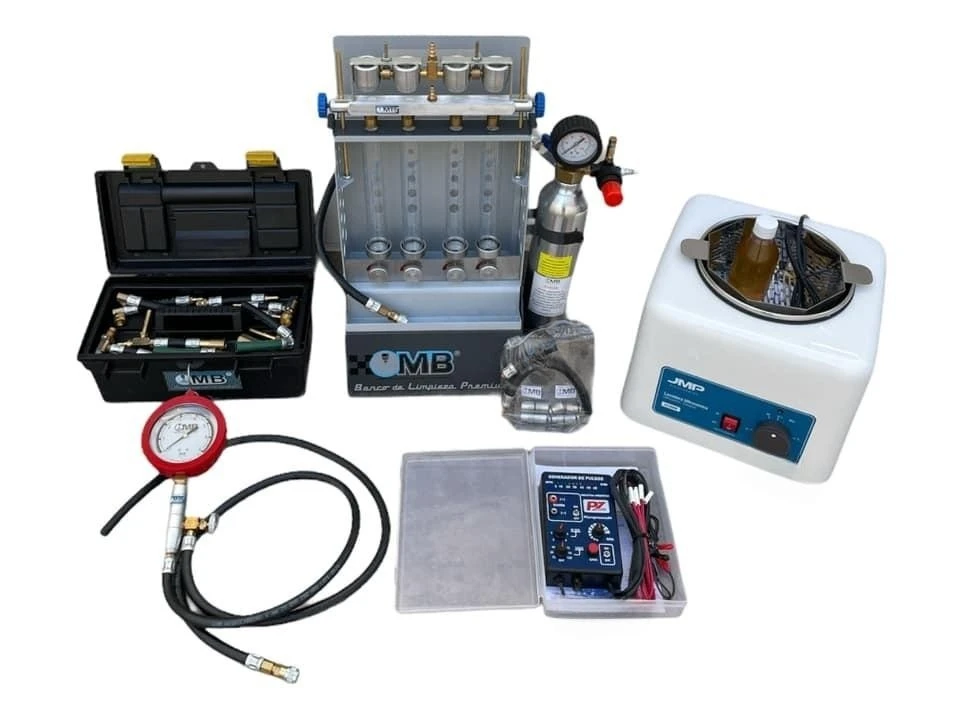 Banco de inyectores Mb premium + ultrasonido de 3lts jmp + generador de pulsos pz force + valija de presión de combustible full Mb + Scanner multimarca launch 239