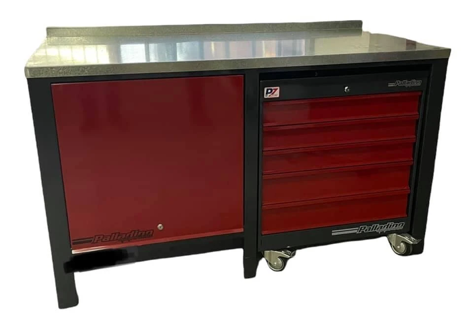 Banco de trabajo palladino 1,50 x 70 mts con mesa rodante movible 5 cajones