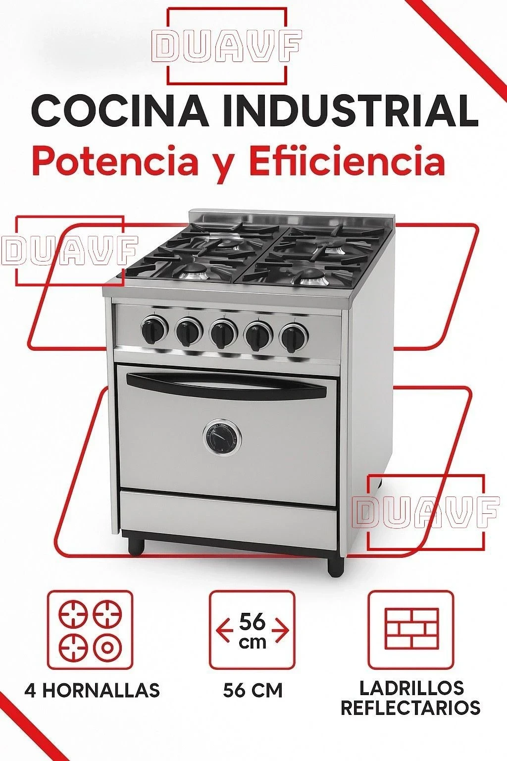 Cocina industrial DUAVF 56cm Multigas