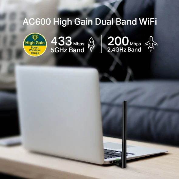 Adaptador USB de banda dual inalámbrico de alta ganancia AC600 4