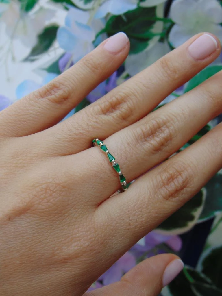 ANILLO PLATA LEY 925 DELGADO CIRCONES BAGUET VERDE TALLA 7