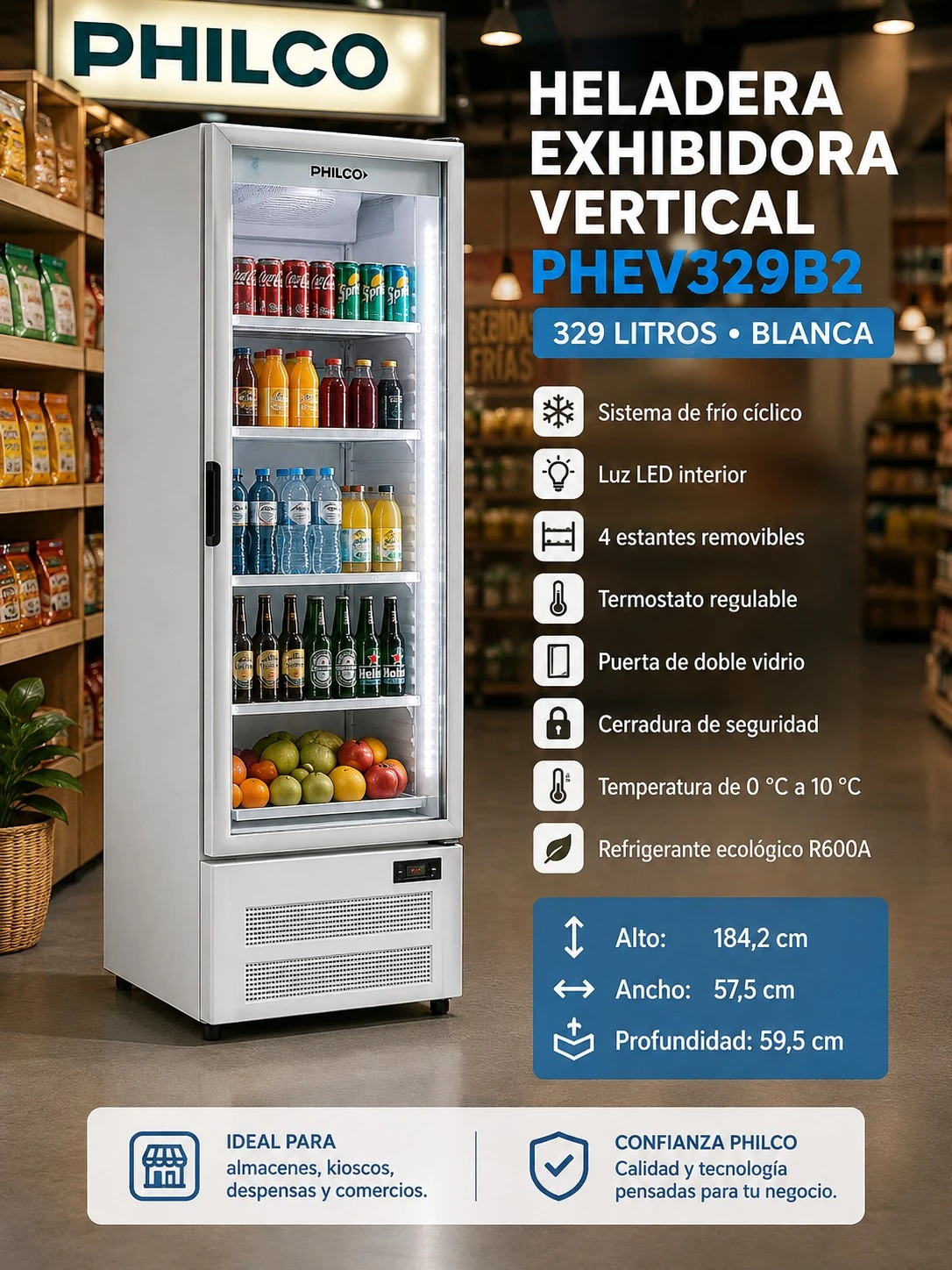 HELADERA EXHIBIDORA VERTICAL 329 LITROS PHILCO BLANCA ‼️SOLO POR PEDIDOS ‼️ 
