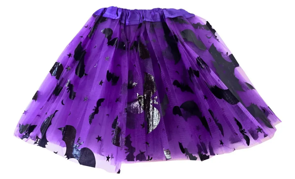 Tutu 3 capas 30cm estampado halloween violeta 