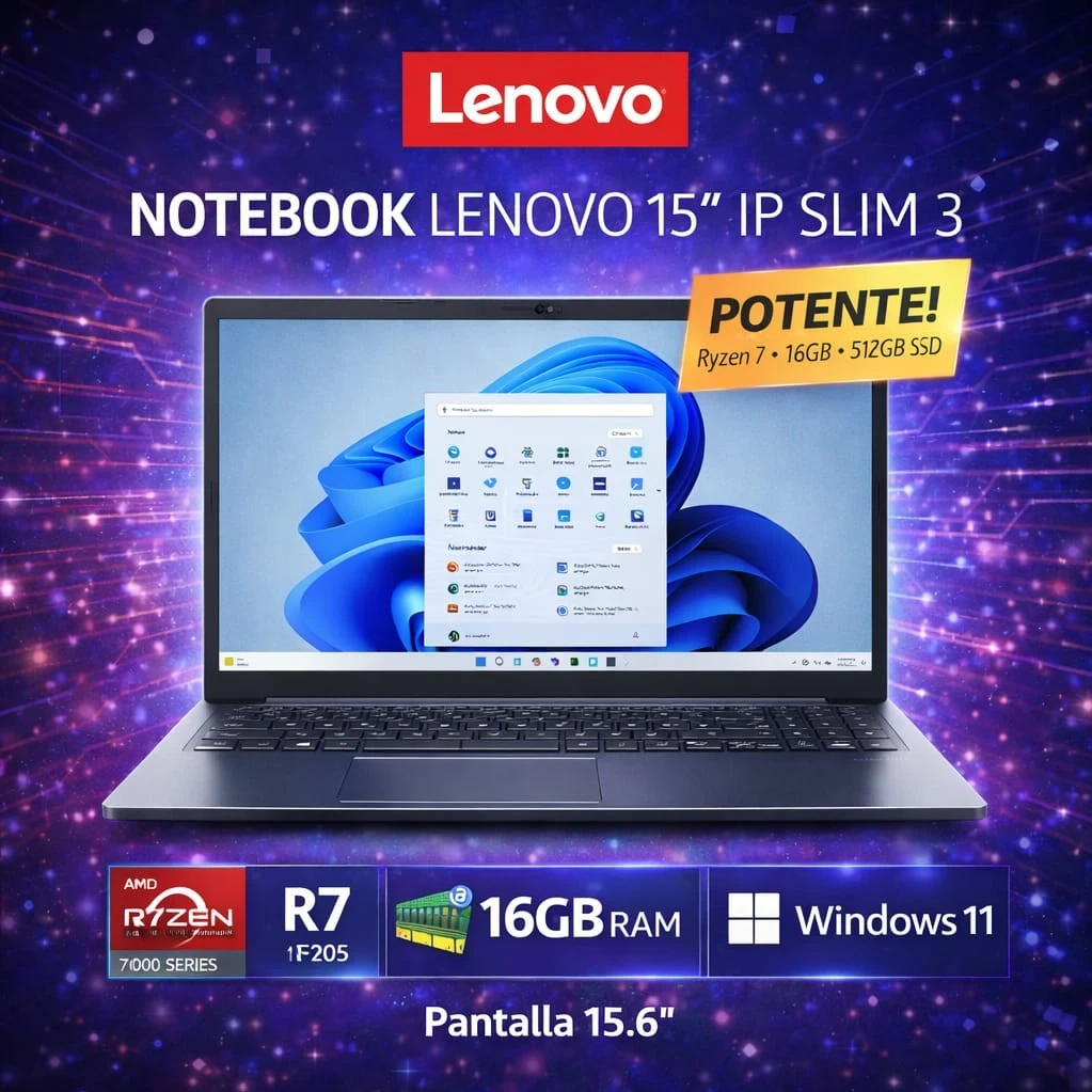 💻 *NOTEBOOK LENOVO IDEAPAD 1 5700U RYZEN 7 512GB SSD, 16GB RAM