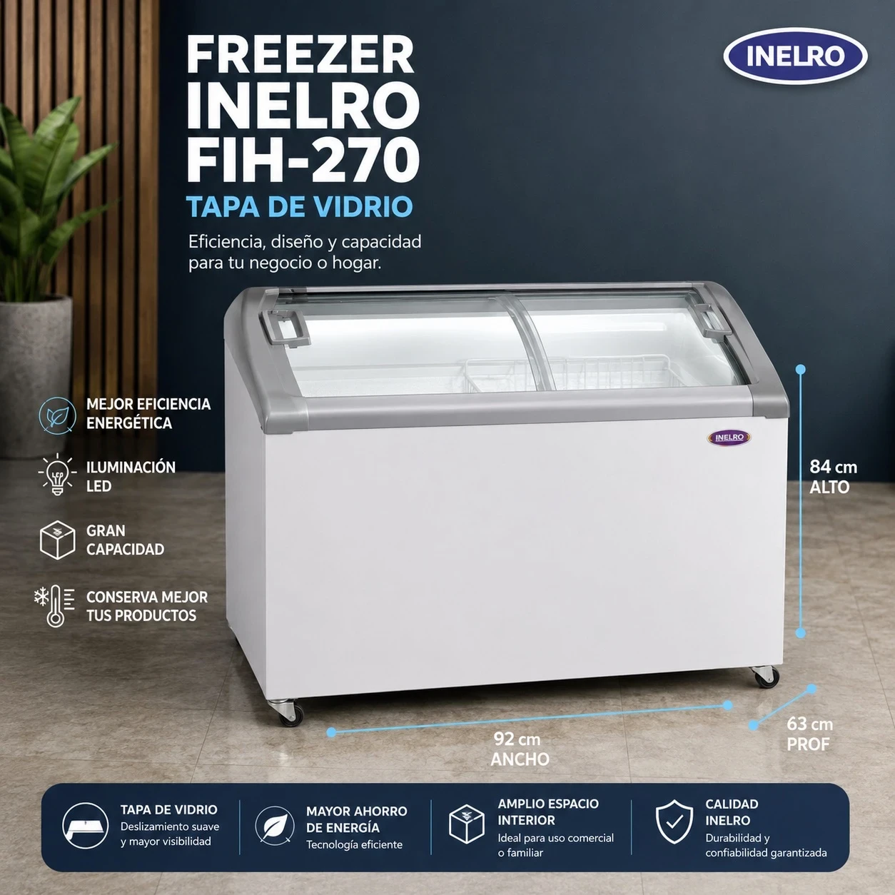  INELRO FIH270PI PLUS T/Vidrio Blanco 211Lts.