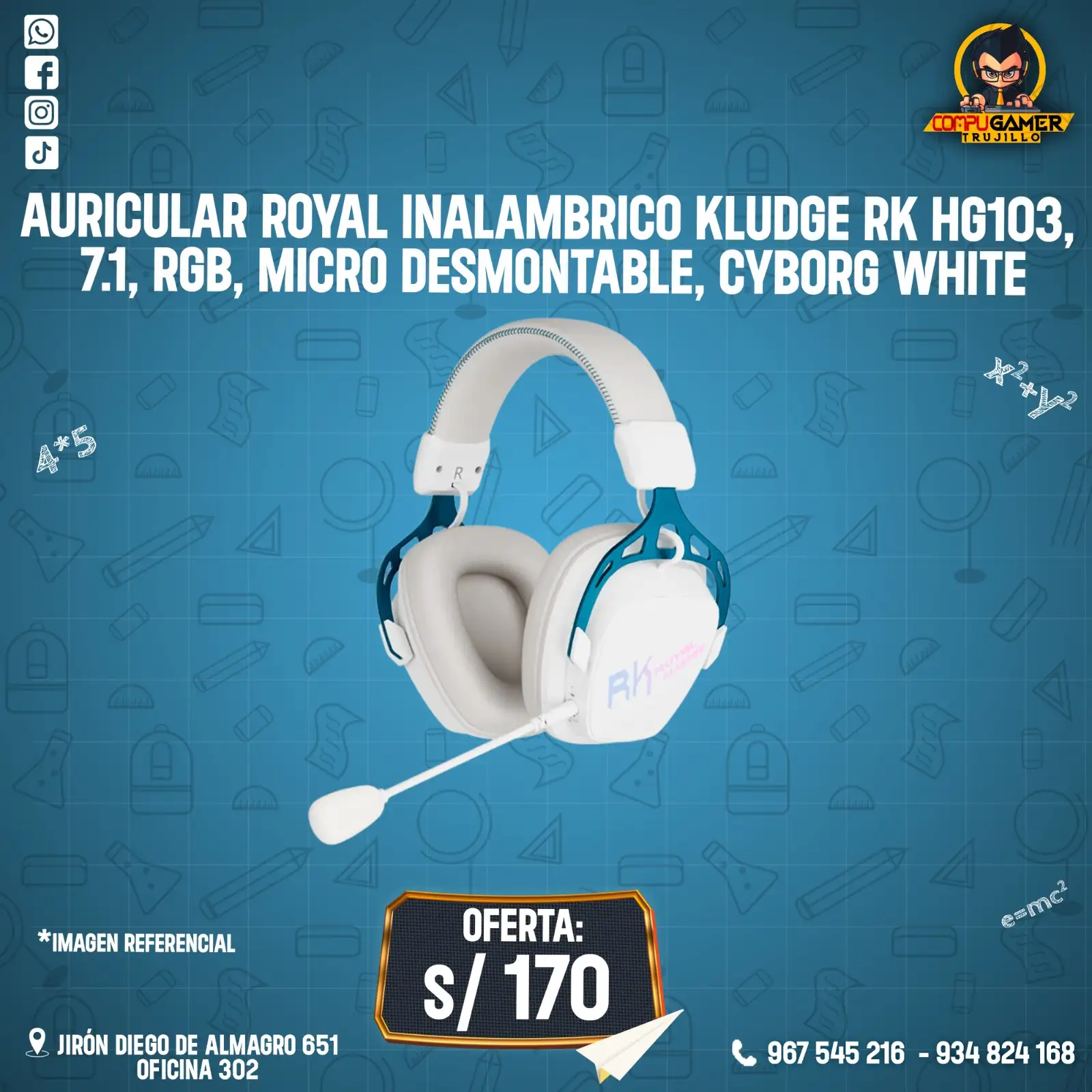 AURICULAR ROYAL INALÁMBRICO KLUGDE RK HG103 WHITE