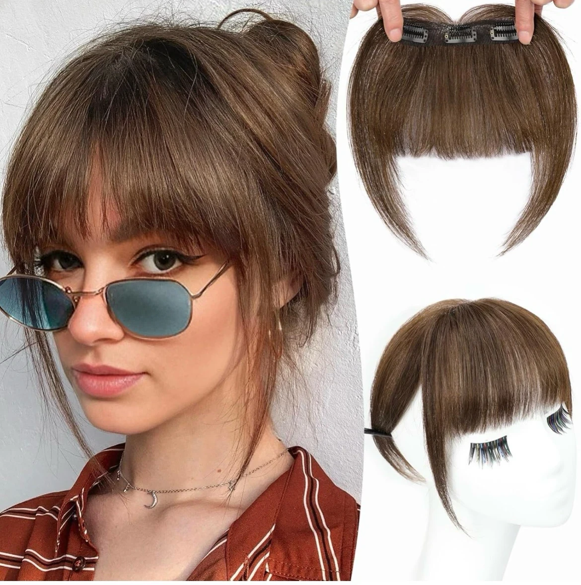Flequillo para el cabello, clip de 360°, 100% cabello humano