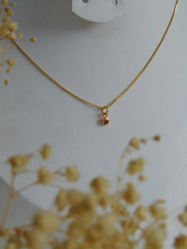 CADENA + DIJE RODIO DOR MINI ESTRELLA FUCSIA 2