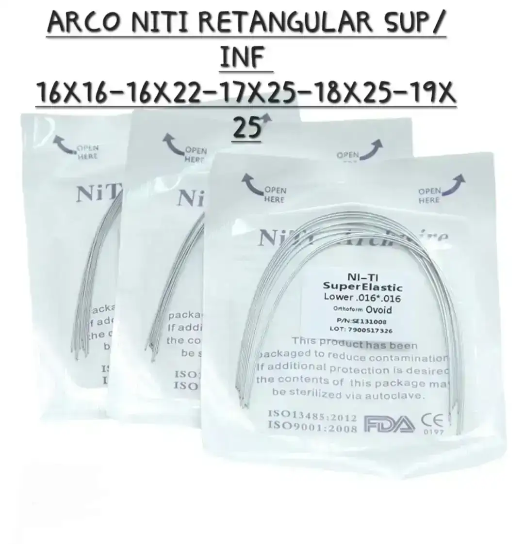 Arcos rectangulares Niti sup/inf (paquete x 10) 16x16-16x22-17x25-18x25-19x25