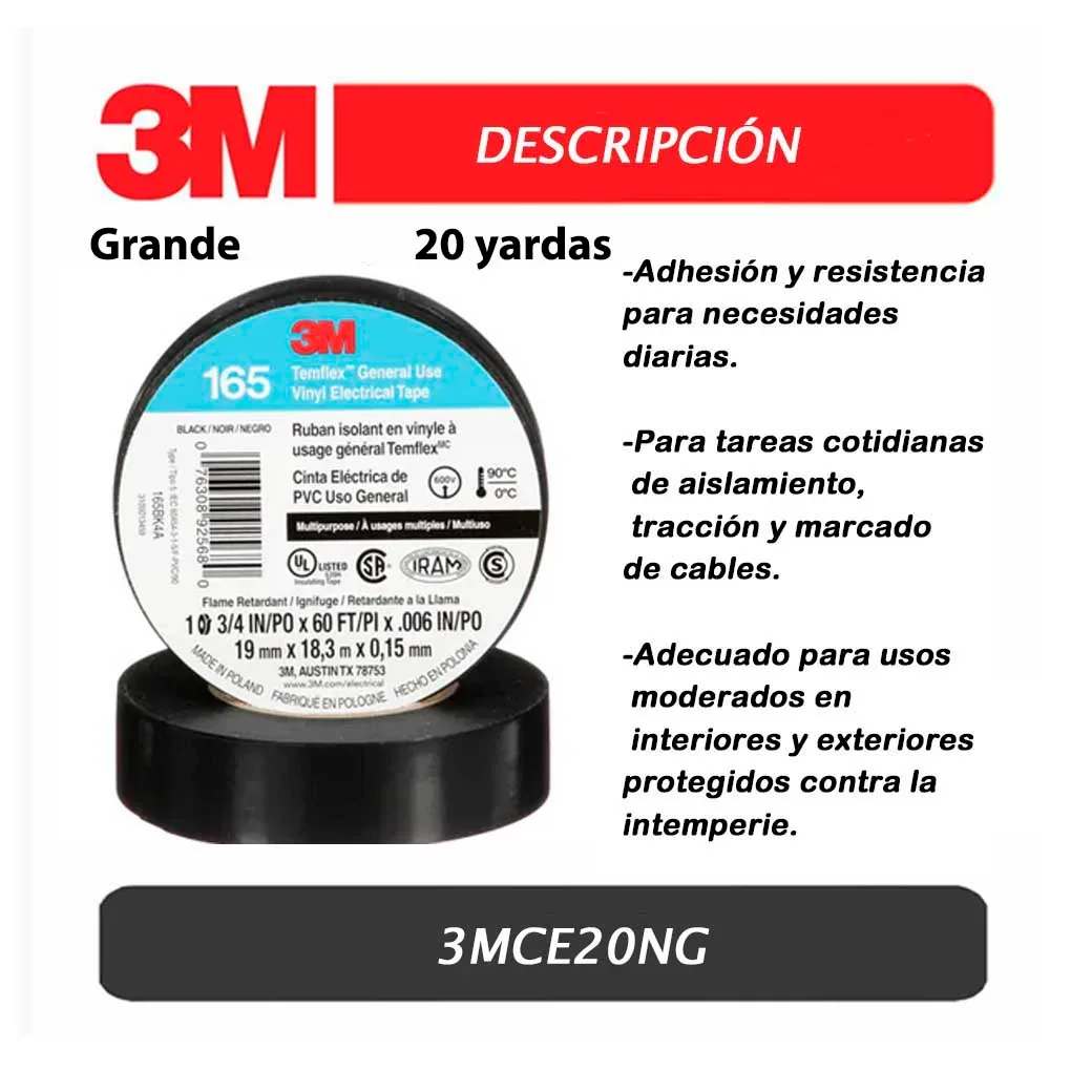 CINTA AISLANTE 3M NEGRO 1700 - 20 YARD X 19MM