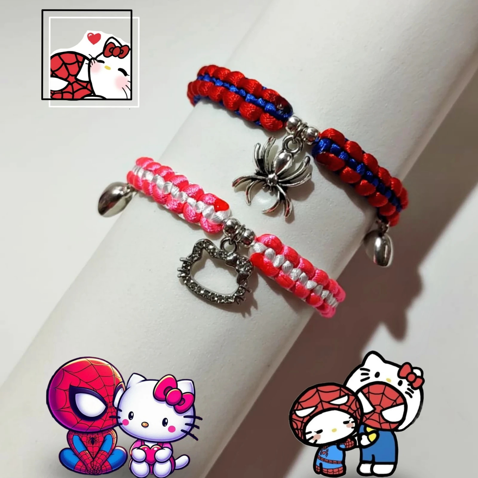 Dúo Pulseras de Hello Kitty y Spiderman 