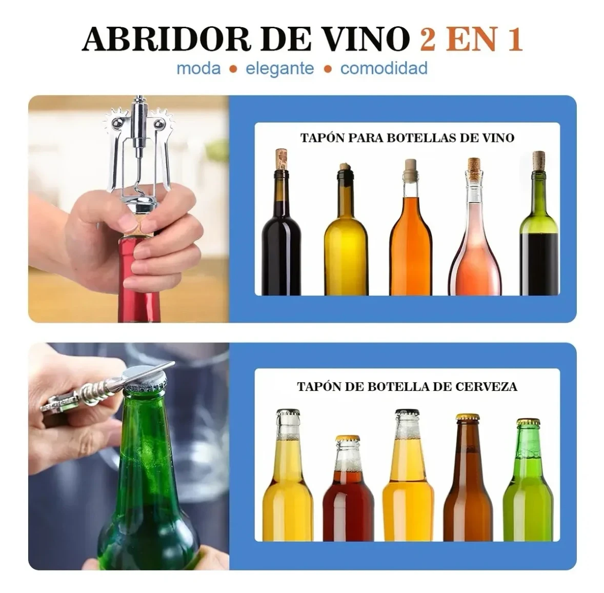 🍾 Sacacorchos de Alas Multifuncional 2 en 1 – Destapador de Vinos y Cervezas 6
