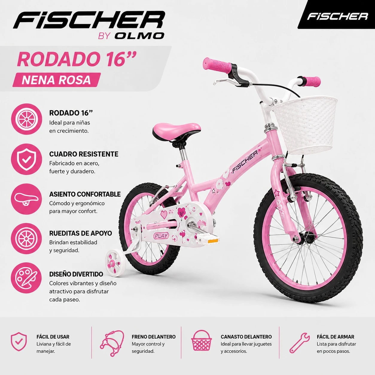 BICICLETAS FISCHER by OLMO - RODADO 16 NENA ROSA